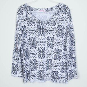 Fresh Produce Womens V Neck Pullover‎ Tunic Top Size M/L White Roll Tab Sleeve